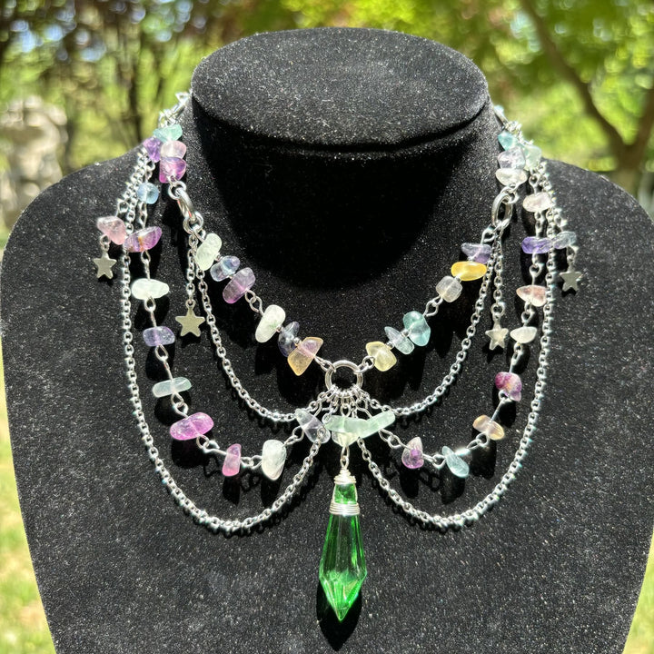 Olivenorma Star Pendant Natural Stone Layered Choker Necklace - Fluorite - image 7
