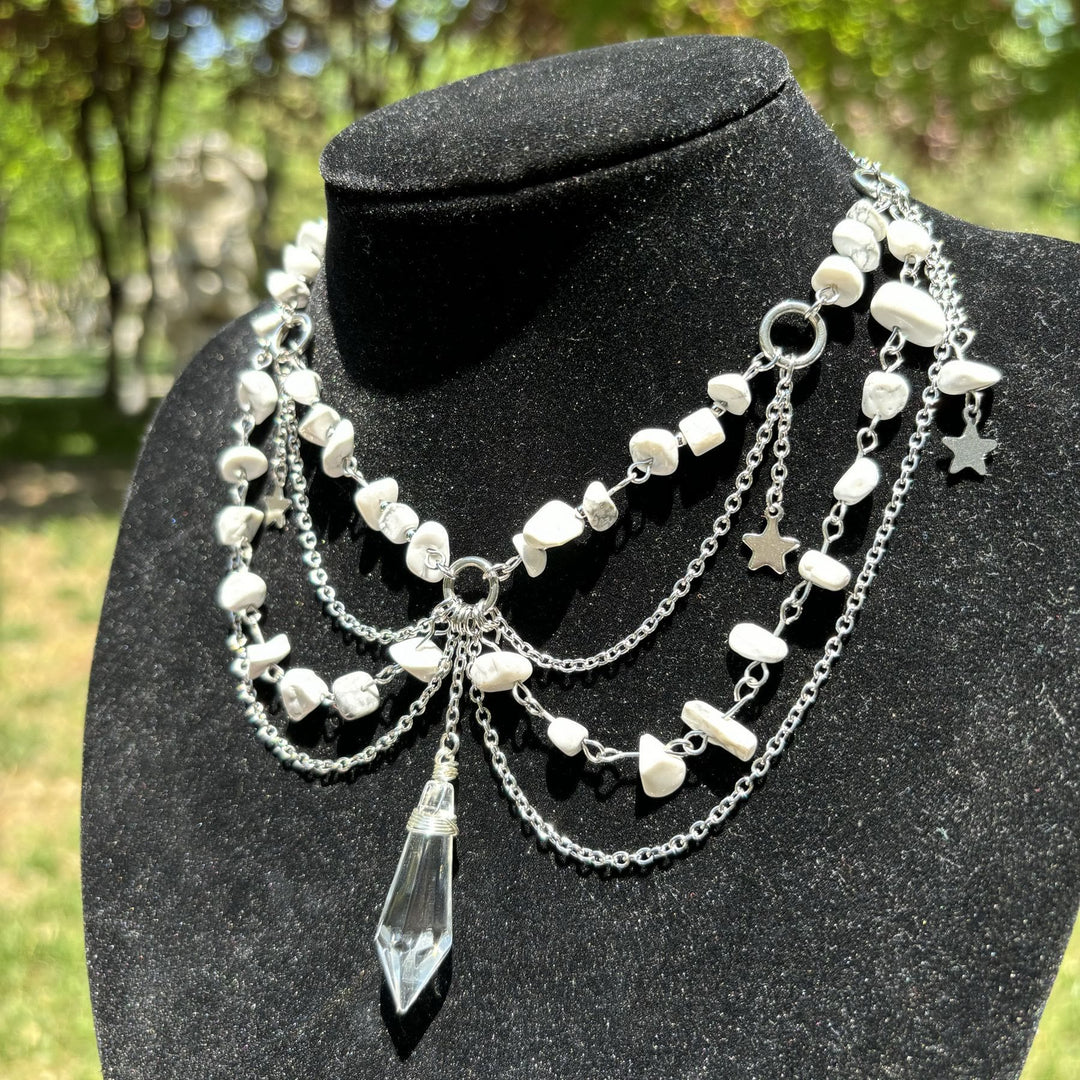 Olivenorma Star Pendant Natural Stone Layered Choker Necklace - image 26