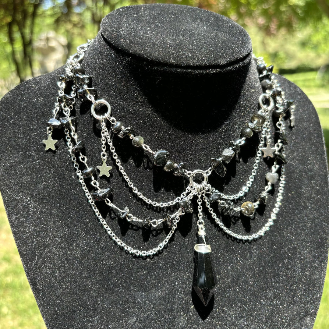 Olivenorma Star Pendant Natural Stone Layered Choker Necklace - image 18