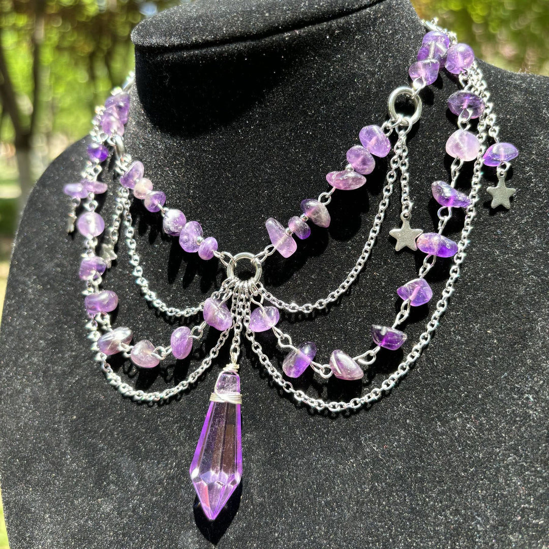 Olivenorma Star Pendant Natural Stone Layered Choker Necklace - image 3