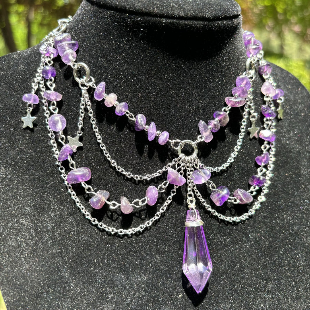 Olivenorma Star Pendant Natural Stone Layered Choker Necklace - image 2