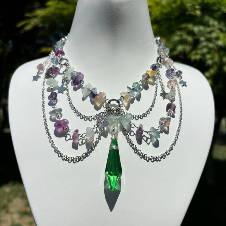 Olivenorma Star Pendant Natural Stone Layered Choker Necklace - image 8