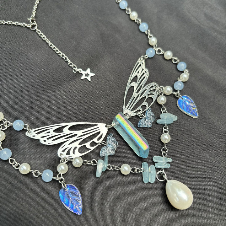 Olivenorma Aquamarine Fairy Wings Layered Choker Necklace - image 7