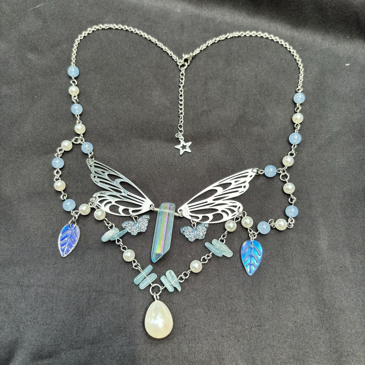 Olivenorma Aquamarine Fairy Wings Layered Choker Necklace - image 9