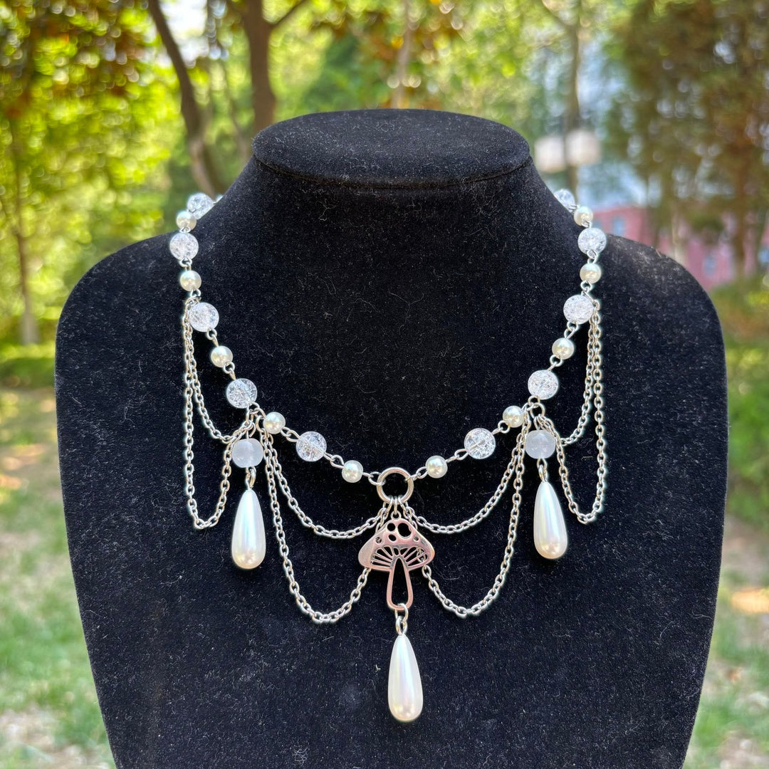 Olivenorma Freshwater Pearl Pendant Layered Choker Necklace - Clear Crystal & Freshwater Pearl - image 0