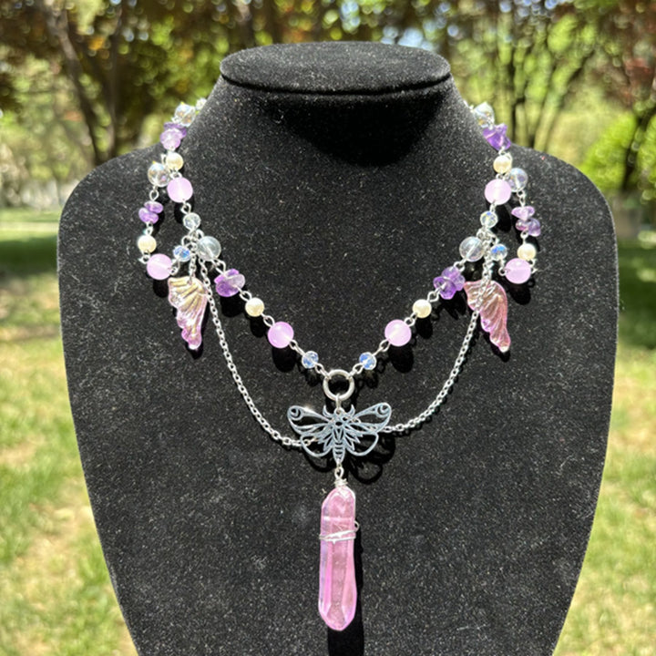 Olivenorma Amethyst Pink Crystal Butterfly Layered Choker Necklace - Amethyst & Pink Crystal - image 0
