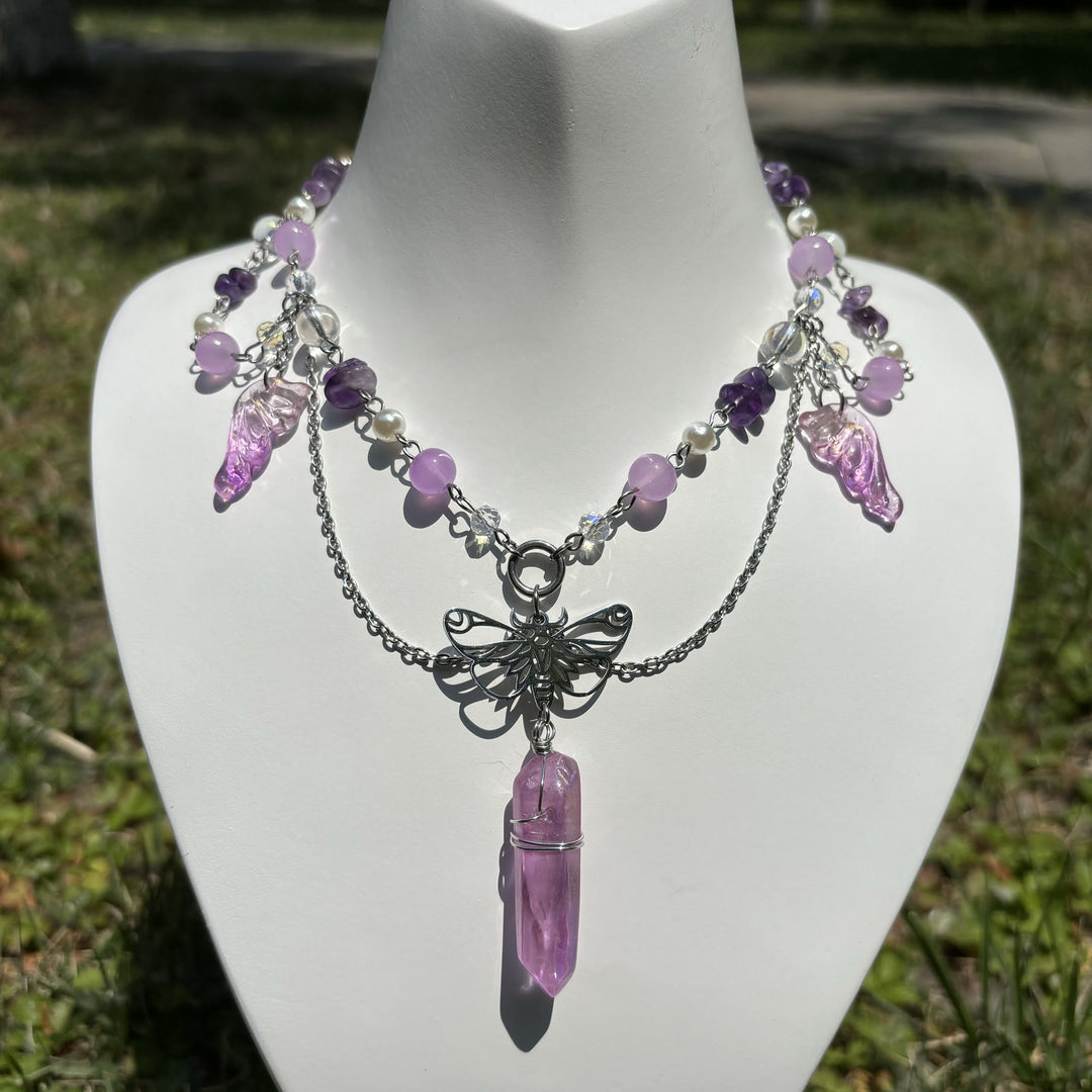 Olivenorma Amethyst Pink Crystal Butterfly Layered Choker Necklace - image 1