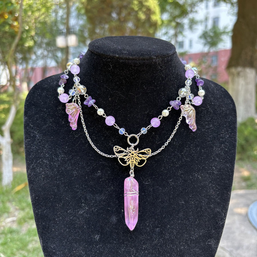 Olivenorma Amethyst Pink Crystal Butterfly Layered Choker Necklace - image 2