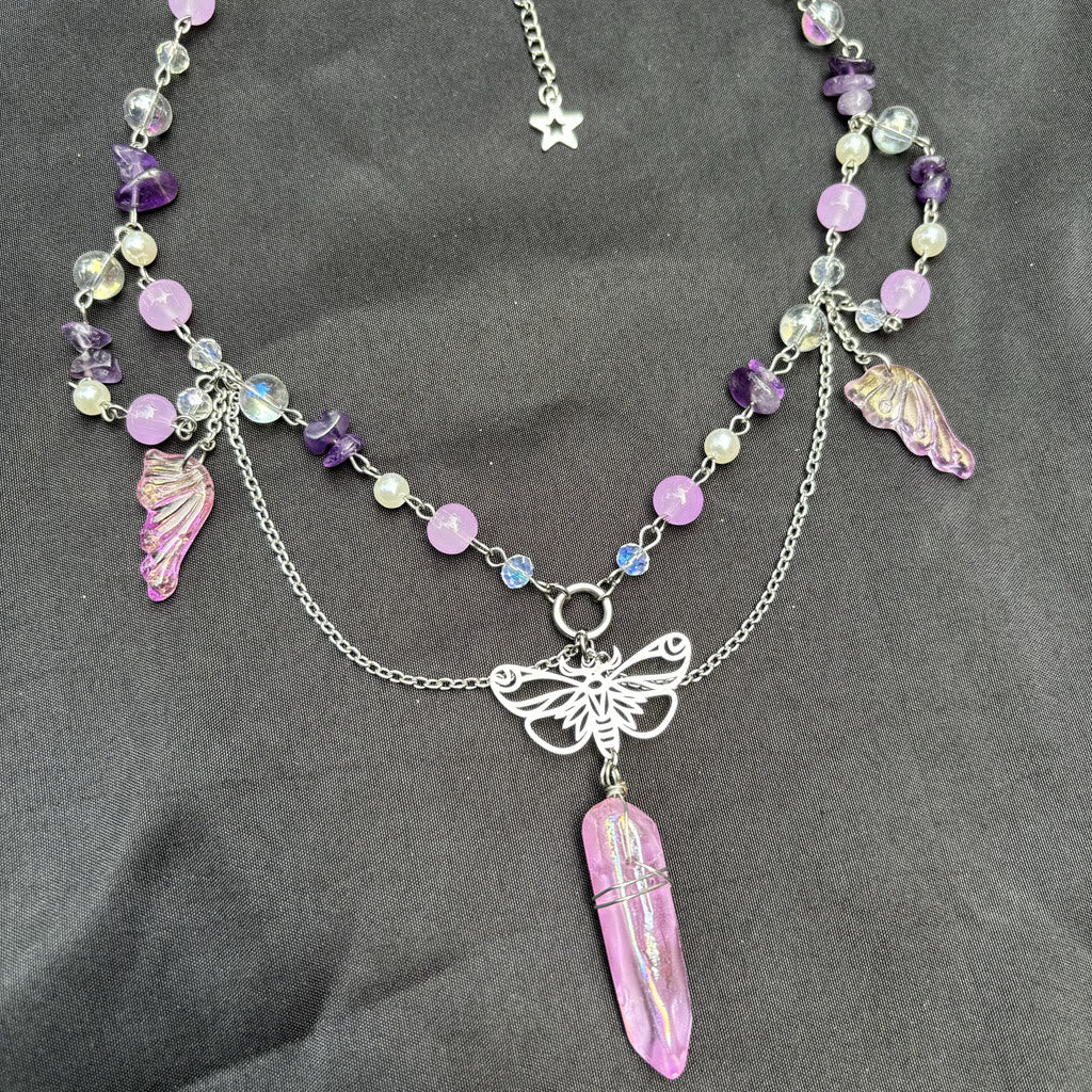 Olivenorma Amethyst Pink Crystal Butterfly Layered Choker Necklace - image 4