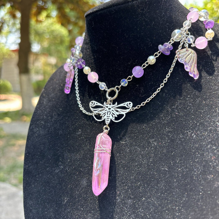 Olivenorma Amethyst Pink Crystal Butterfly Layered Choker Necklace - image 3