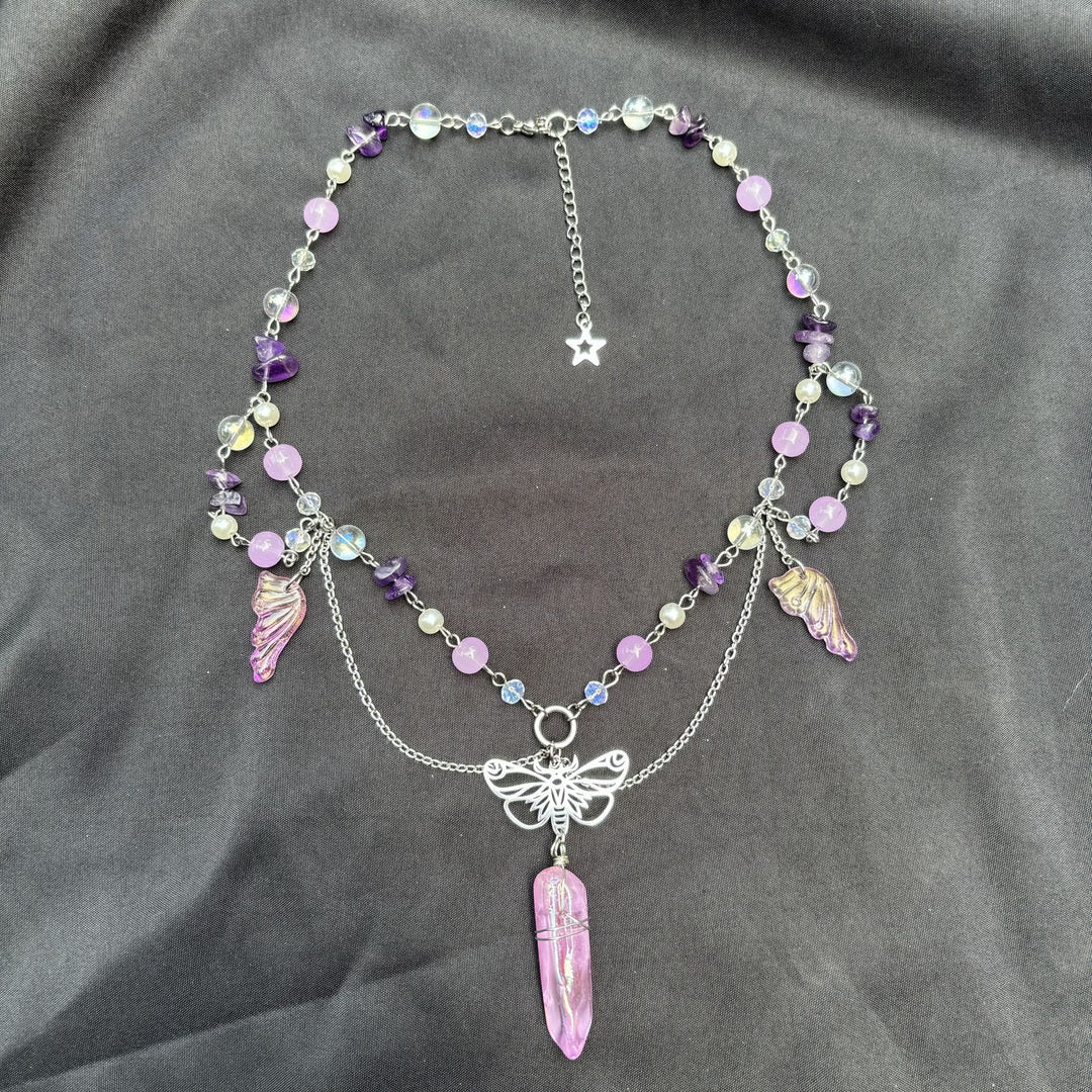 Olivenorma Amethyst Pink Crystal Butterfly Layered Choker Necklace - image 5