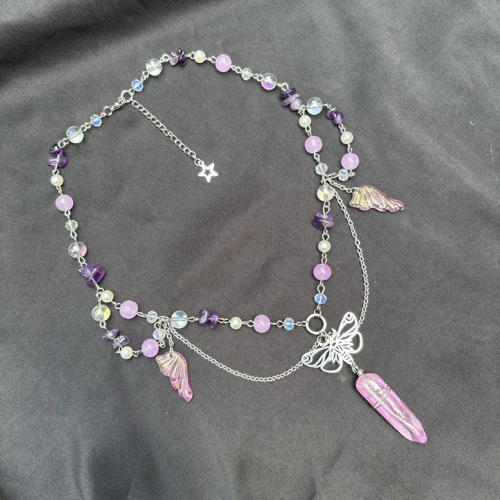 Olivenorma Amethyst Pink Crystal Butterfly Layered Choker Necklace - image 6