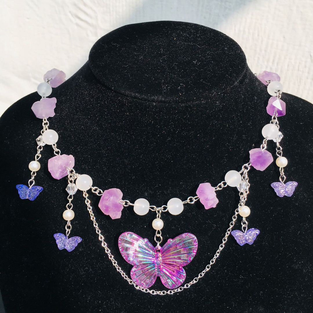 Olivenorma Amethyst Clear Crystal Butterfly Layered Choker Necklace - image 2