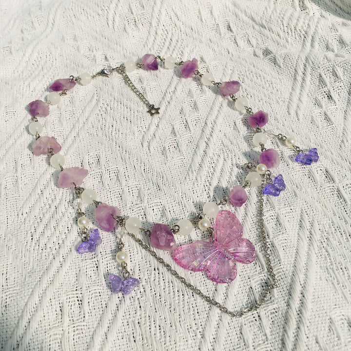 Olivenorma Amethyst Clear Crystal Butterfly Layered Choker Necklace - image 6