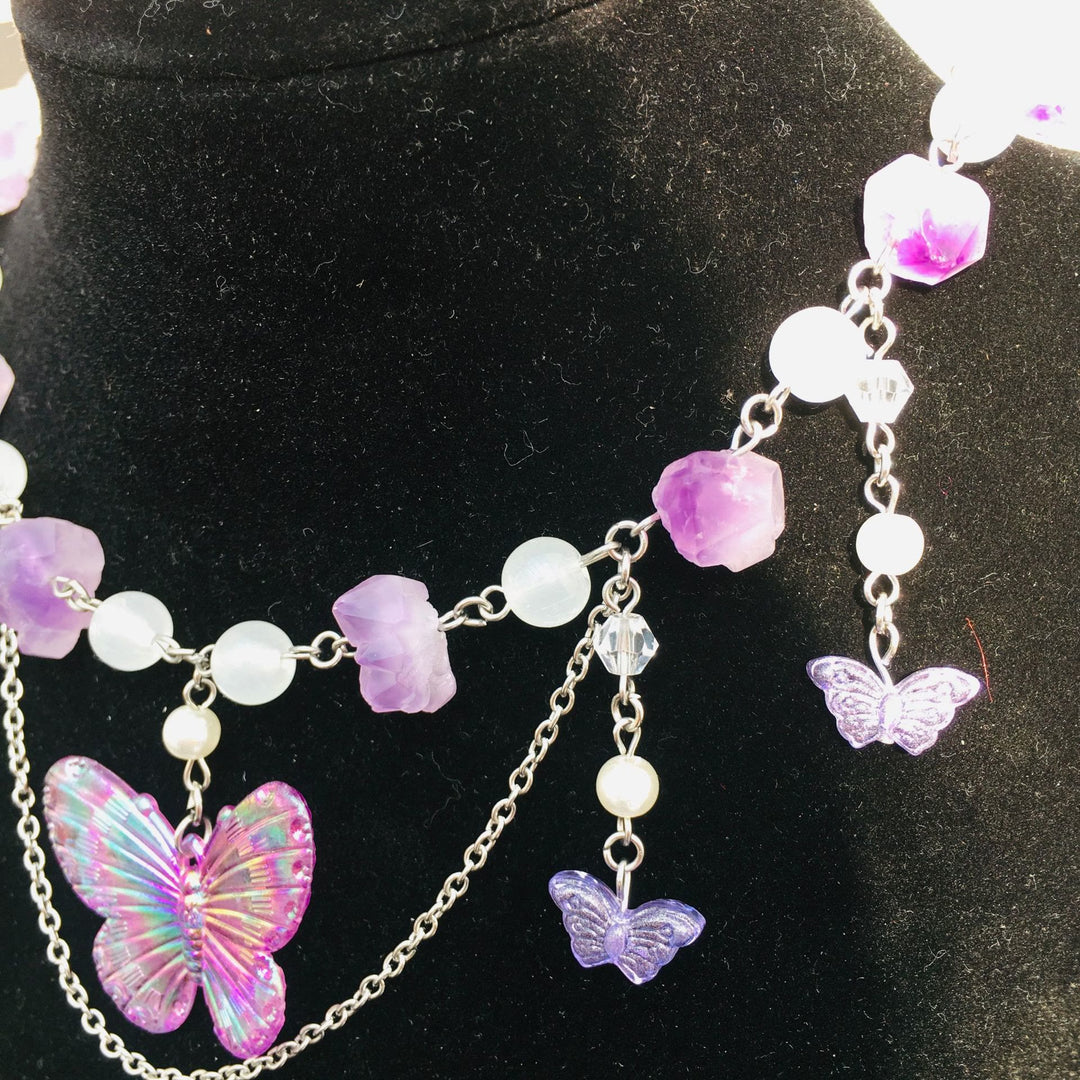 Olivenorma Amethyst Clear Crystal Butterfly Layered Choker Necklace - image 4