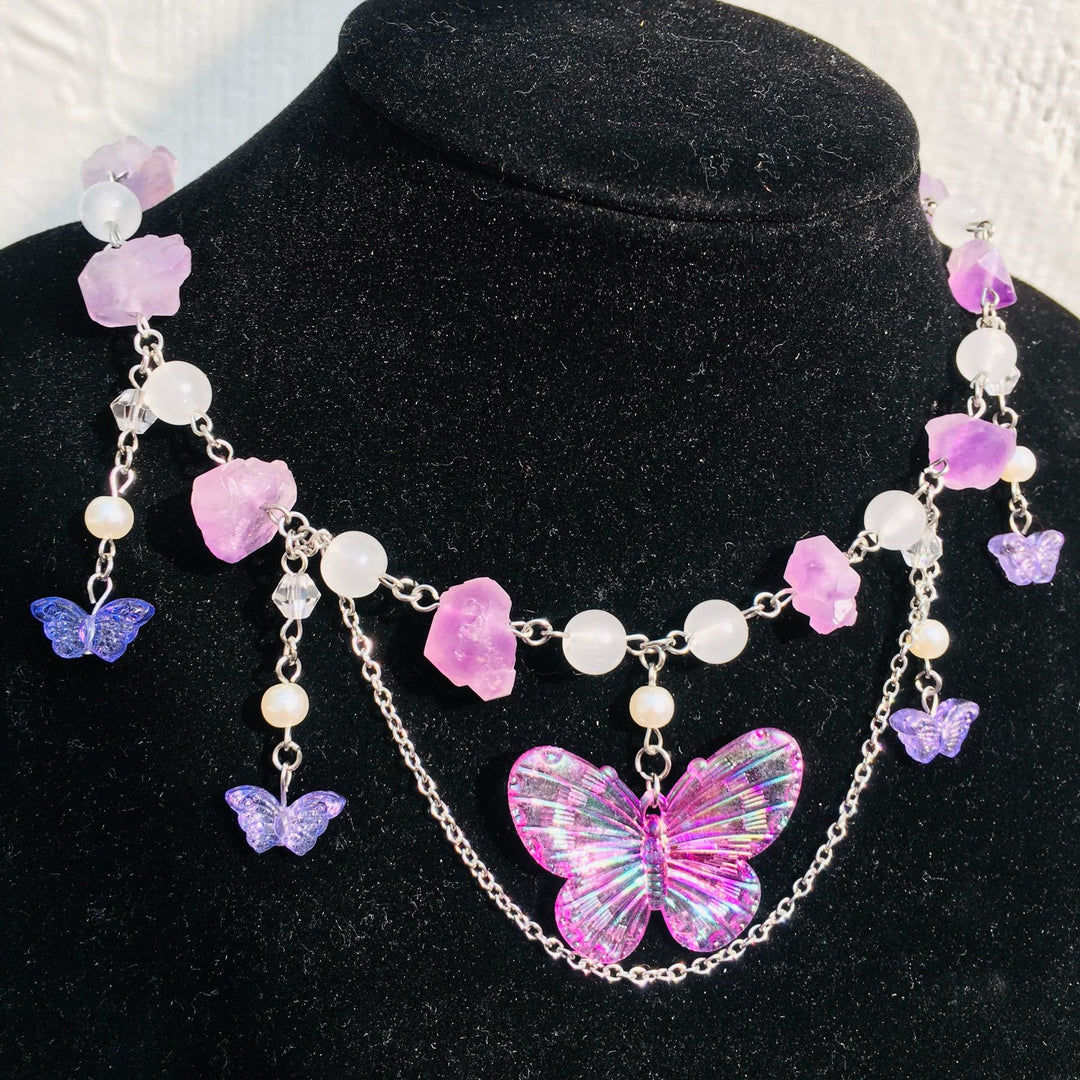 Olivenorma Amethyst Clear Crystal Butterfly Layered Choker Necklace - image 3