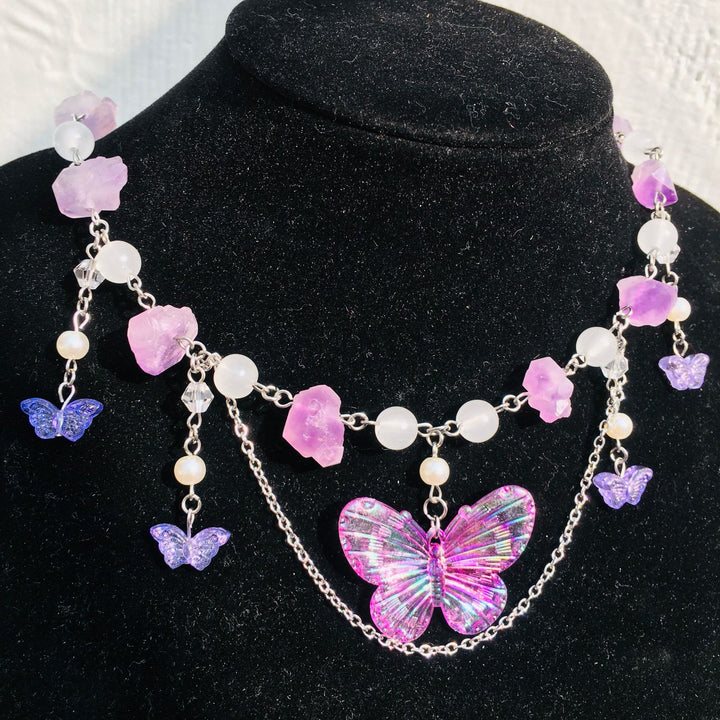 Olivenorma Amethyst Clear Crystal Butterfly Layered Choker Necklace - image 3
