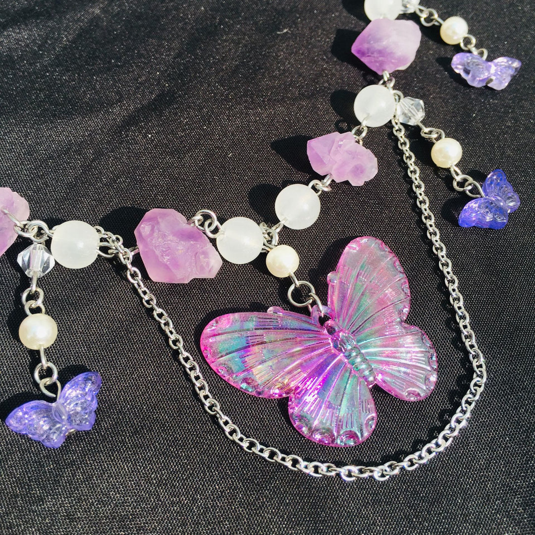 Olivenorma Amethyst Clear Crystal Butterfly Layered Choker Necklace - image 5