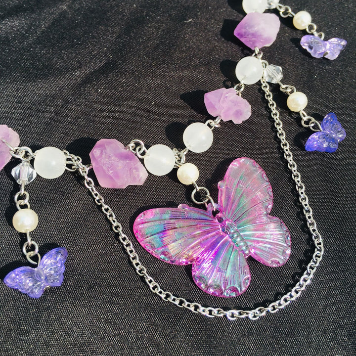 Olivenorma Amethyst Clear Crystal Butterfly Layered Choker Necklace - image 5