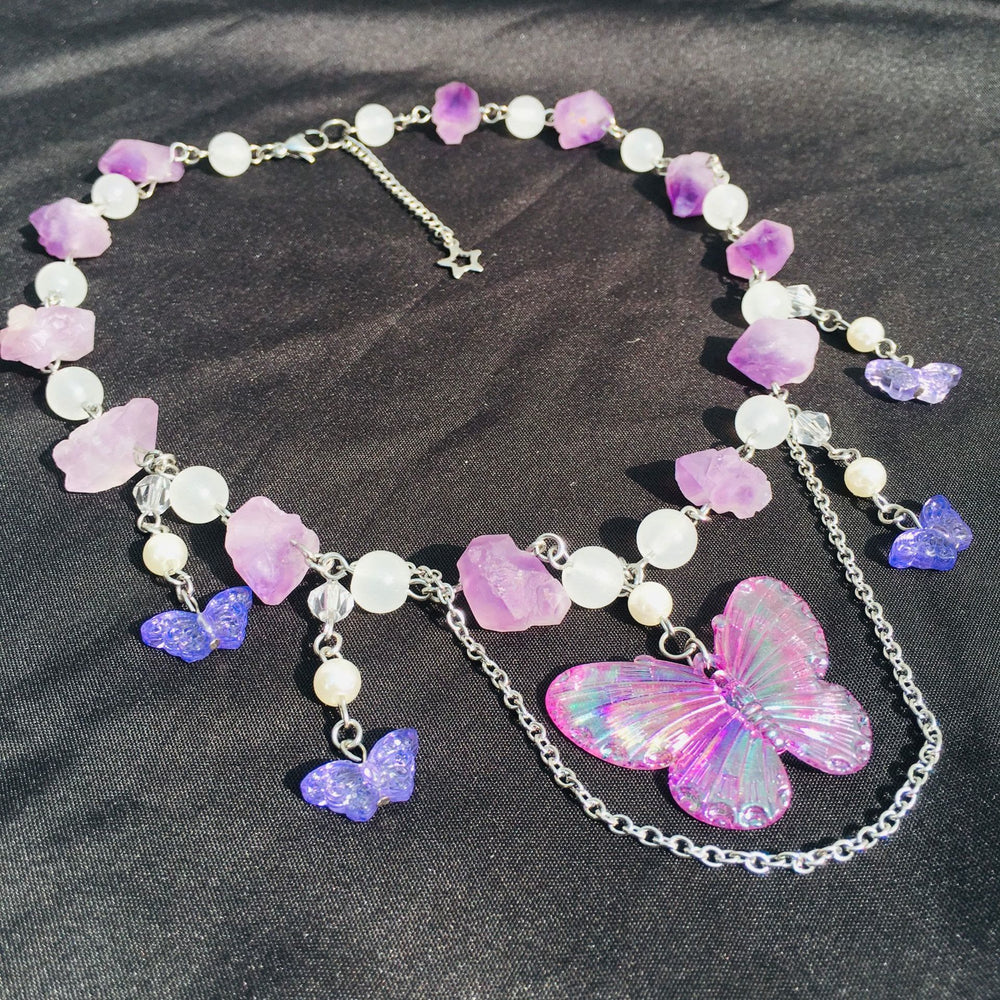 Olivenorma Amethyst Clear Crystal Butterfly Layered Choker Necklace - image 1