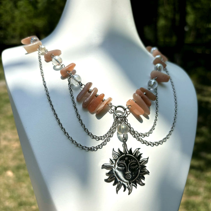 Olivenorma Natural Sun Stone Pendant Layered Choker Necklace - image 3