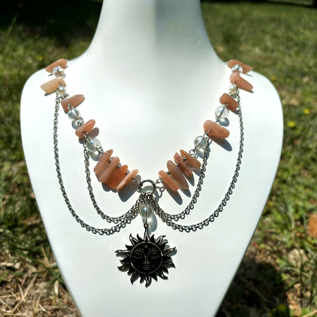 Olivenorma Natural Sun Stone Pendant Layered Choker Necklace - image 2