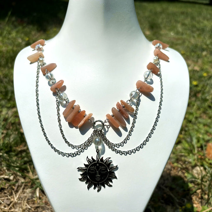 Olivenorma Natural Sun Stone Pendant Layered Choker Necklace - image 2