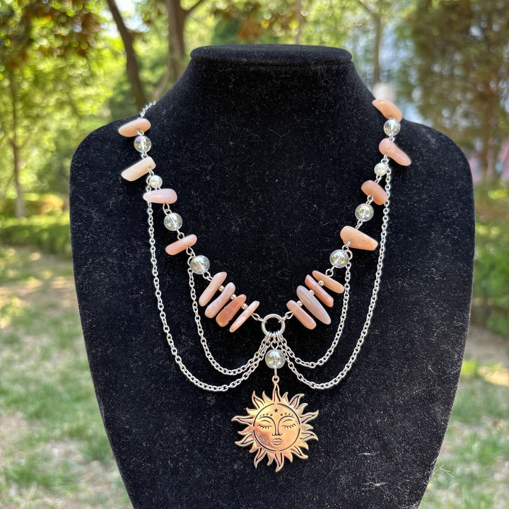 Olivenorma Natural Sun Stone Pendant Layered Choker Necklace - image 1