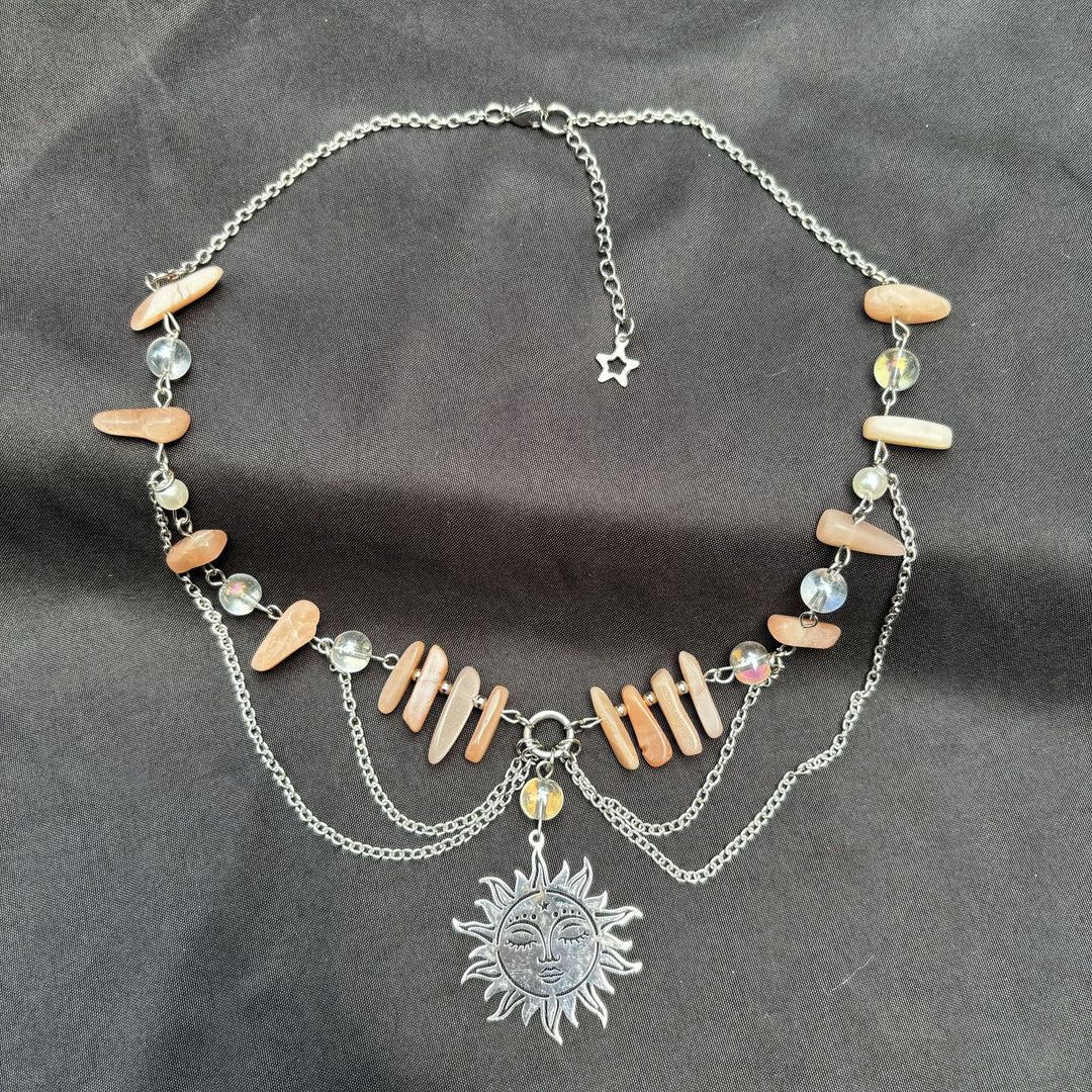 Olivenorma Natural Sun Stone Pendant Layered Choker Necklace - image 4
