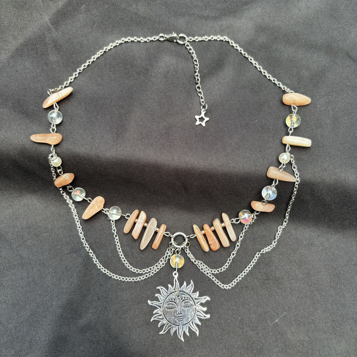 Olivenorma Natural Sun Stone Pendant Layered Choker Necklace - image 4