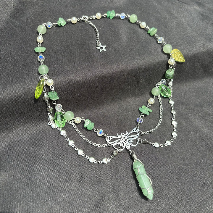 Olivenorma Green Aventurine Butterfly Pendant Layered Choker Necklace - image 4