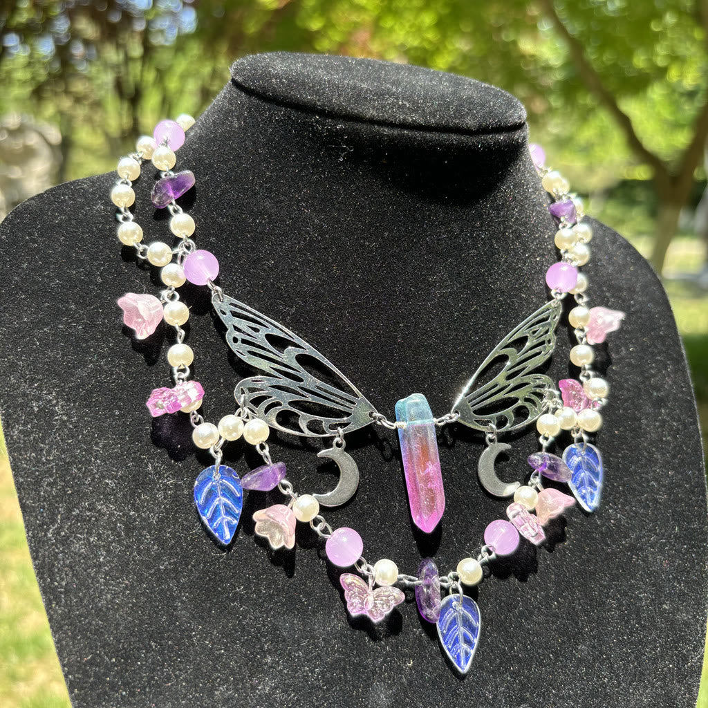 Olivenorma Amethyst Freshwater Pearl Butterfly Layered Choker Necklace - image 1