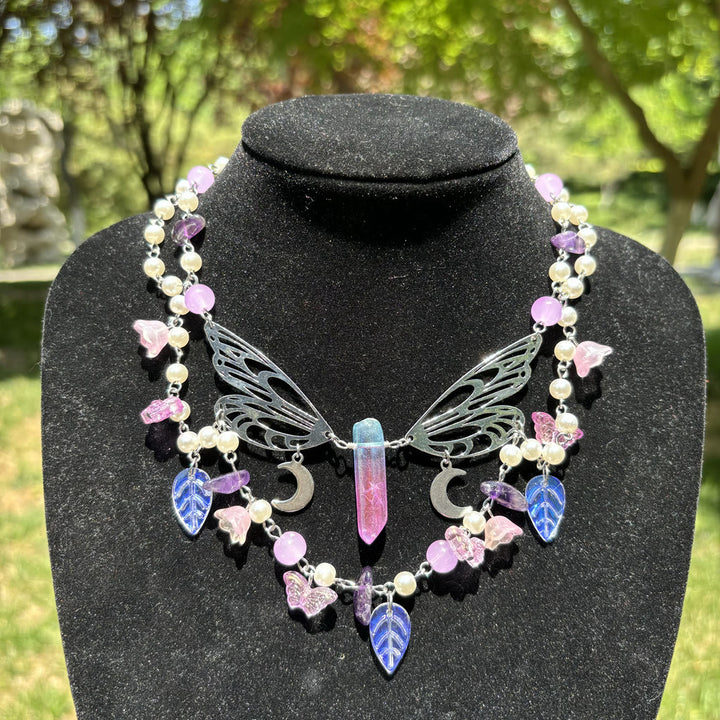 Olivenorma Amethyst Freshwater Pearl Butterfly Layered Choker Necklace - Amethyst & Freshwater Pearl - Silver - image 0