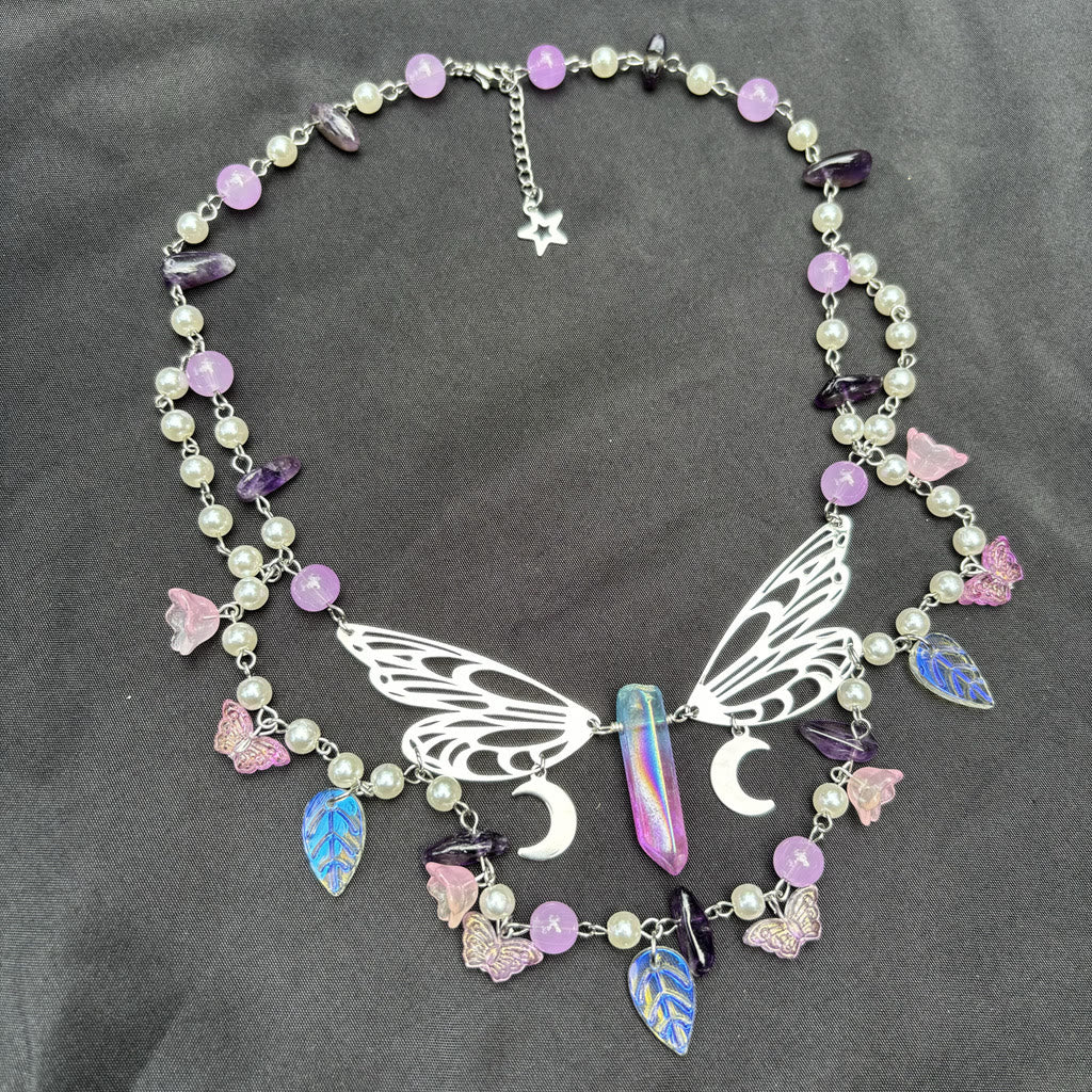 Olivenorma Amethyst Freshwater Pearl Butterfly Layered Choker Necklace - image 3