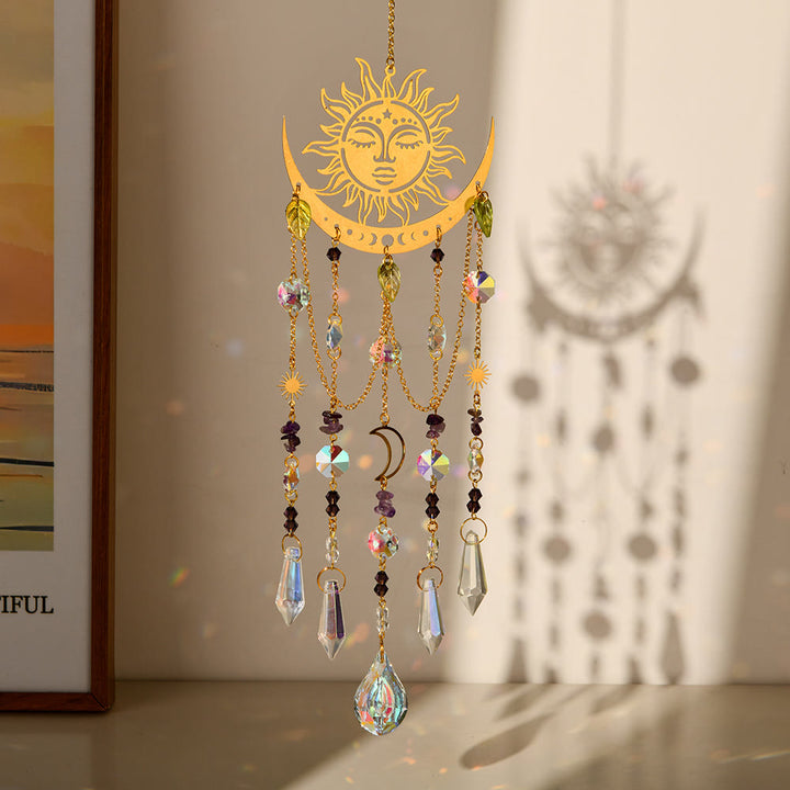 Olivenorma Natural Crystal Sun Moon Suncatcher Wind Chime - Amethyst - image 1