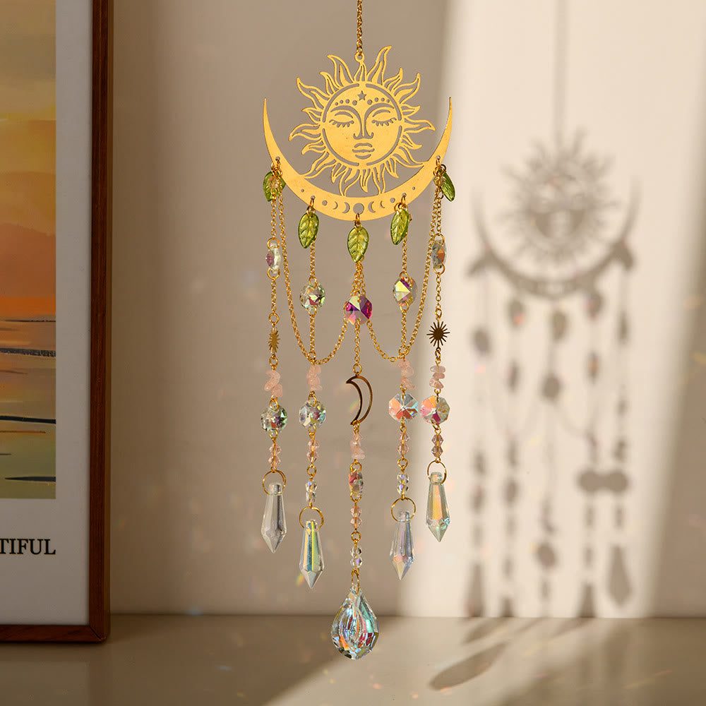 Olivenorma Natural Crystal Sun Moon Suncatcher Wind Chime - Rose Quartz - image 7