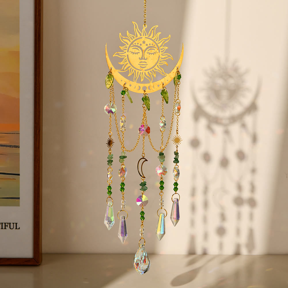 Olivenorma Natural Crystal Sun Moon Suncatcher Wind Chime - Green Aventurine - image 5