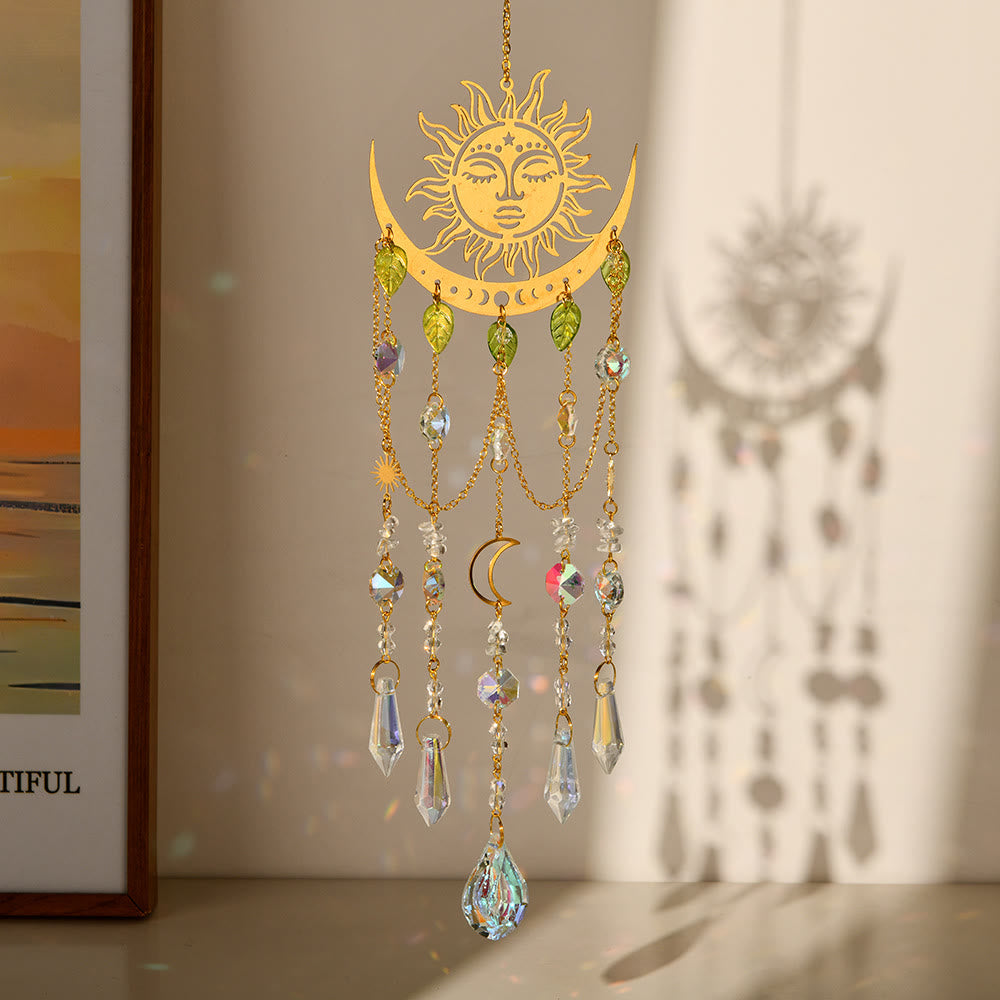 Olivenorma Natural Crystal Sun Moon Suncatcher Wind Chime - Clear Crystal - image 3
