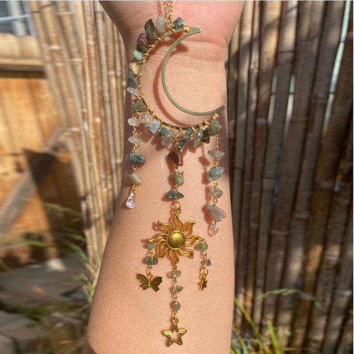 Olivenorma Natural Crystal Gravel Moon Suncatcher Wind Chime - India Agate - image 12