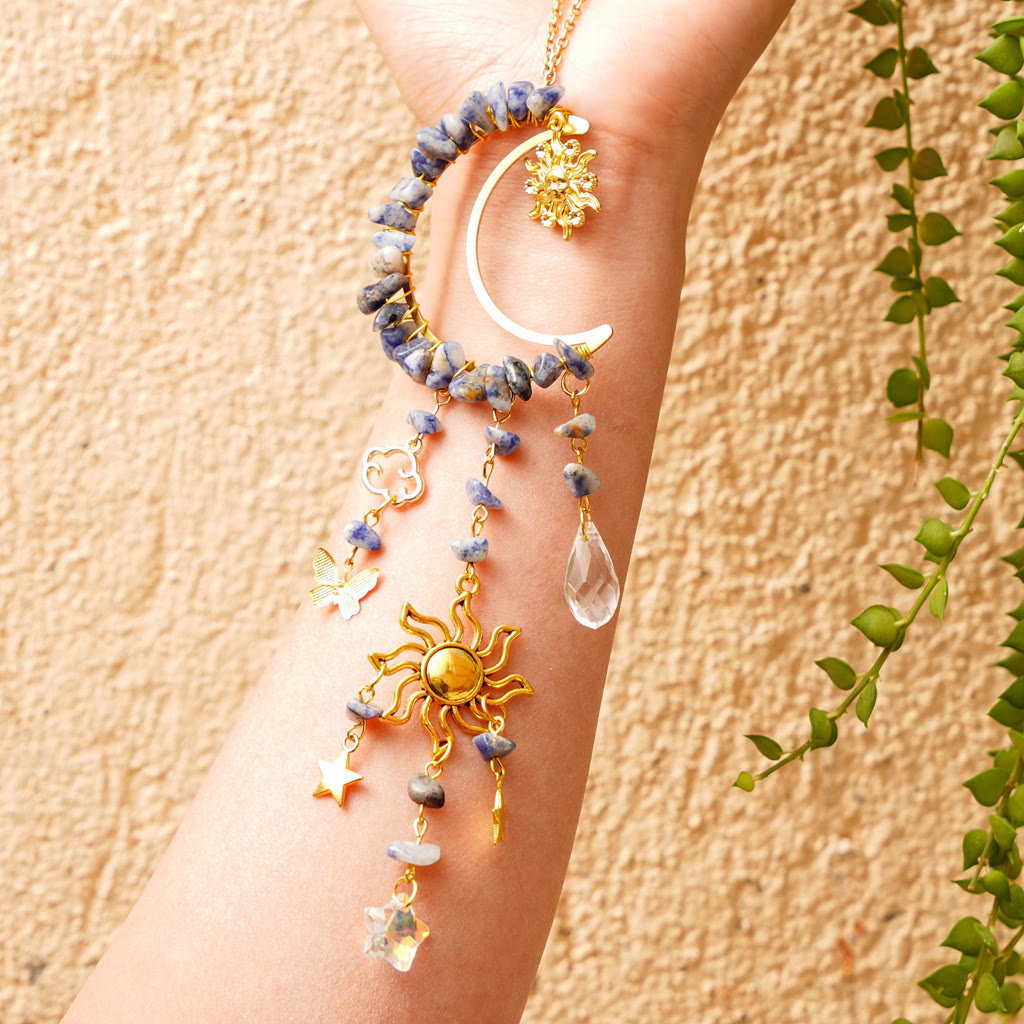 Olivenorma Natural Crystal Gravel Moon Suncatcher Wind Chime - Blue Sodalite - image 4