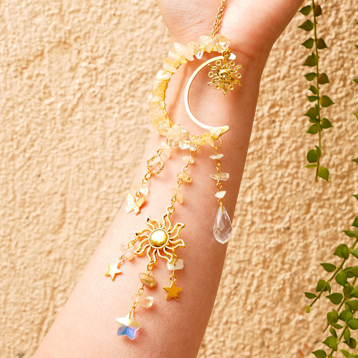 Olivenorma Natural Crystal Gravel Moon Suncatcher Wind Chime - Citrine - image 6