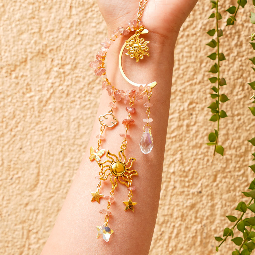 Olivenorma Natural Crystal Gravel Moon Suncatcher Wind Chime - Strawberry Quartz - image 20