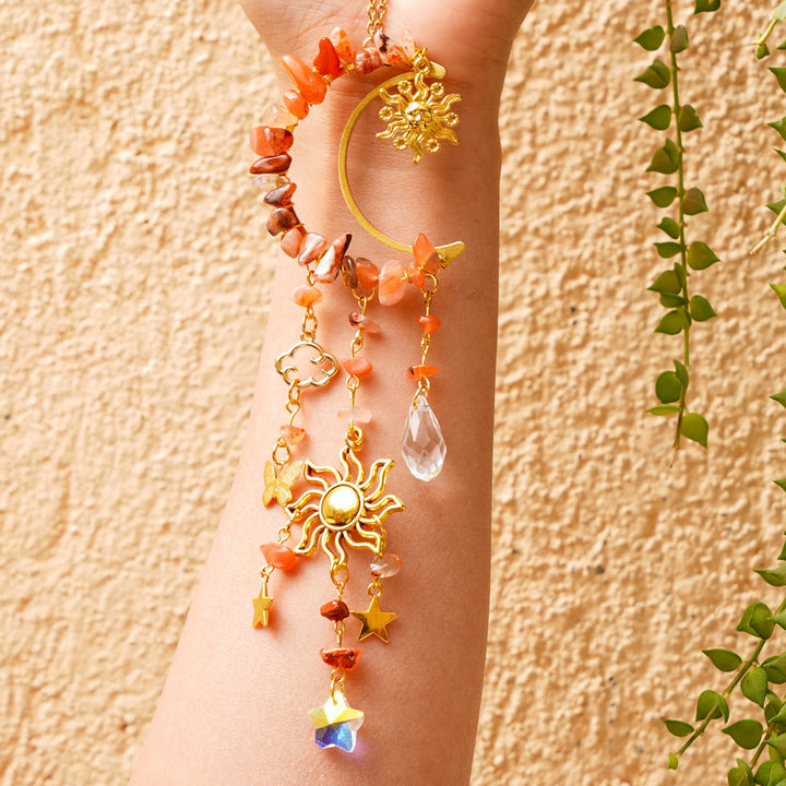 Olivenorma Natural Crystal Gravel Moon Suncatcher Wind Chime - Red Agate - image 16