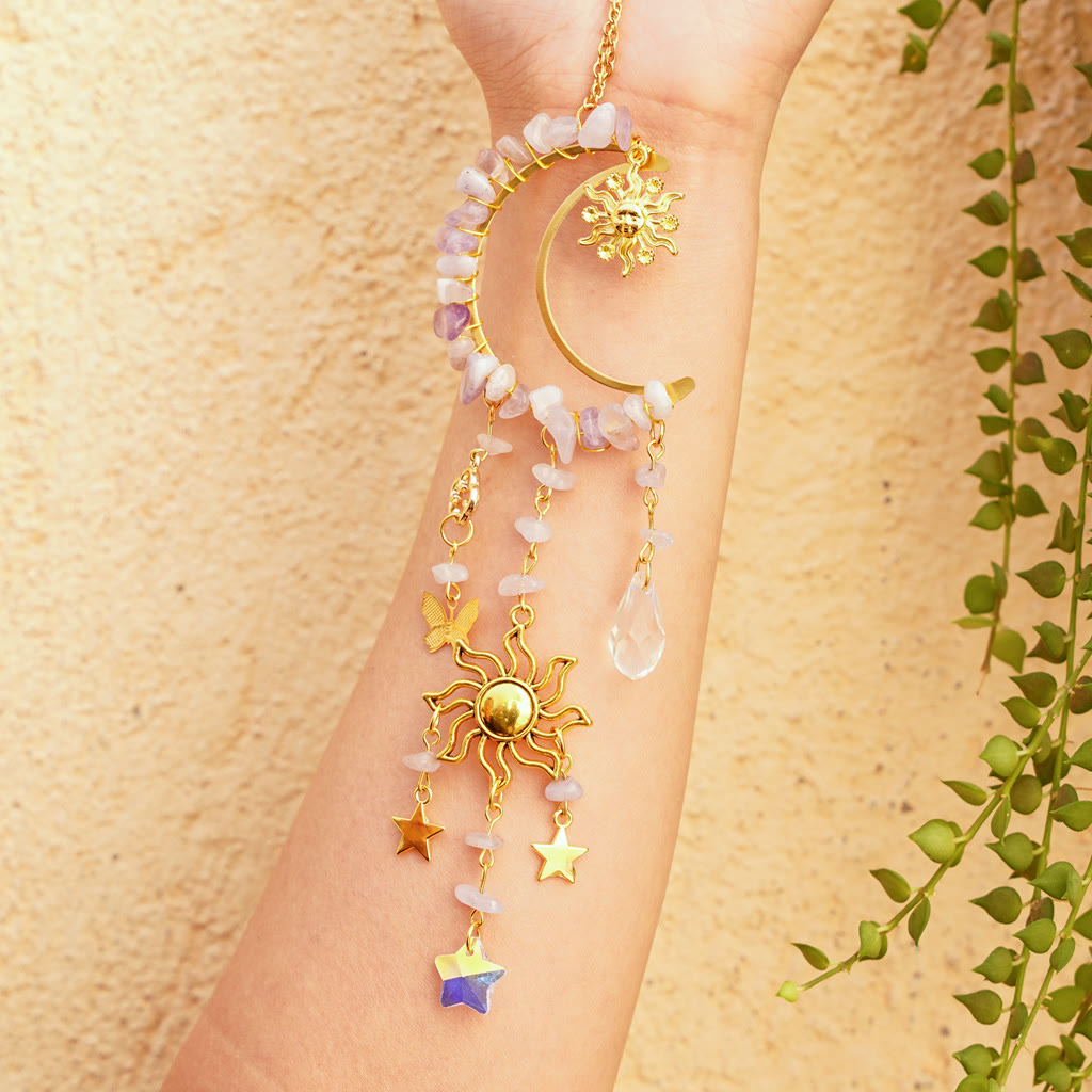 Olivenorma Natural Crystal Gravel Moon Suncatcher Wind Chime - Lepidolite - image 14