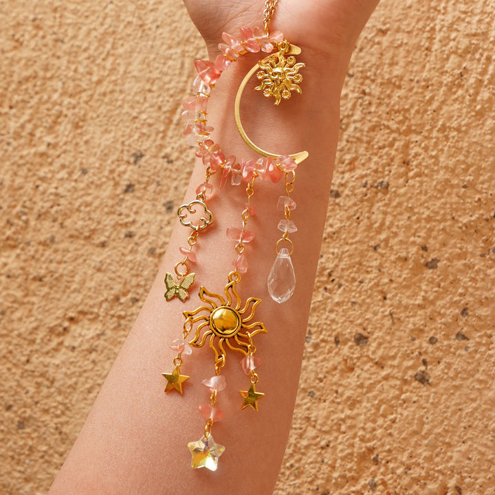 Olivenorma Natural Crystal Gravel Moon Suncatcher Wind Chime - Red Smelting Quartz - image 18