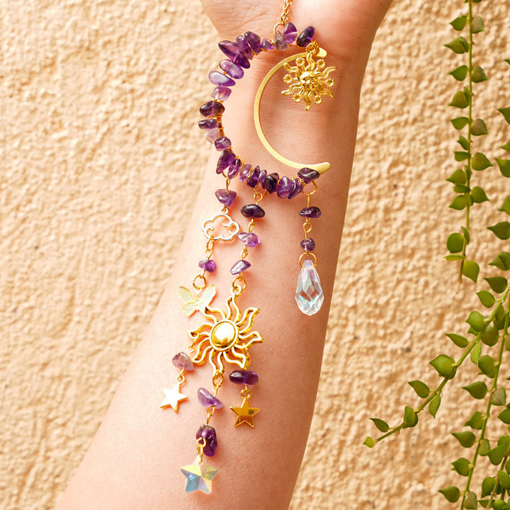 Olivenorma Natural Crystal Gravel Moon Suncatcher Wind Chime - Amethyst - image 0