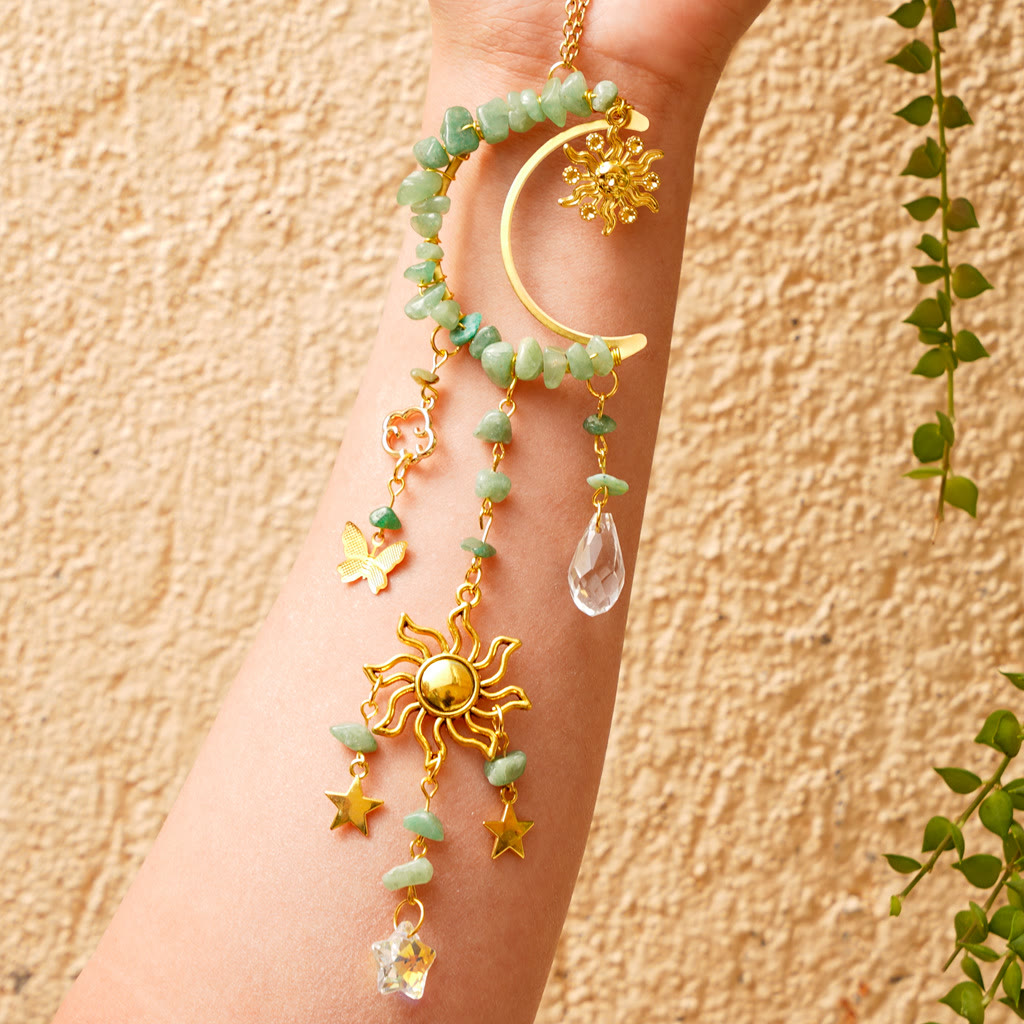 Olivenorma Natural Crystal Gravel Moon Suncatcher Wind Chime - Green Aventurine - image 10