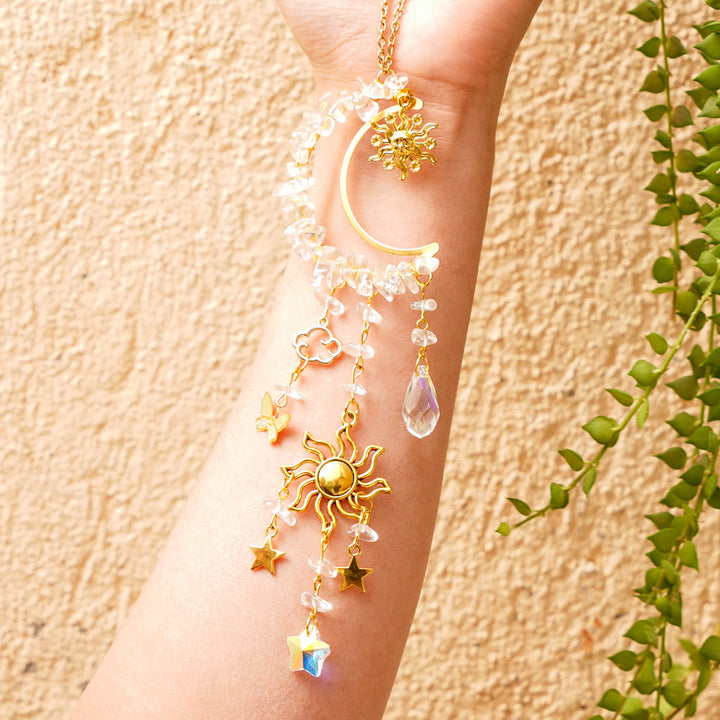 Olivenorma Natural Crystal Gravel Moon Suncatcher Wind Chime - Clear Crystal - image 8