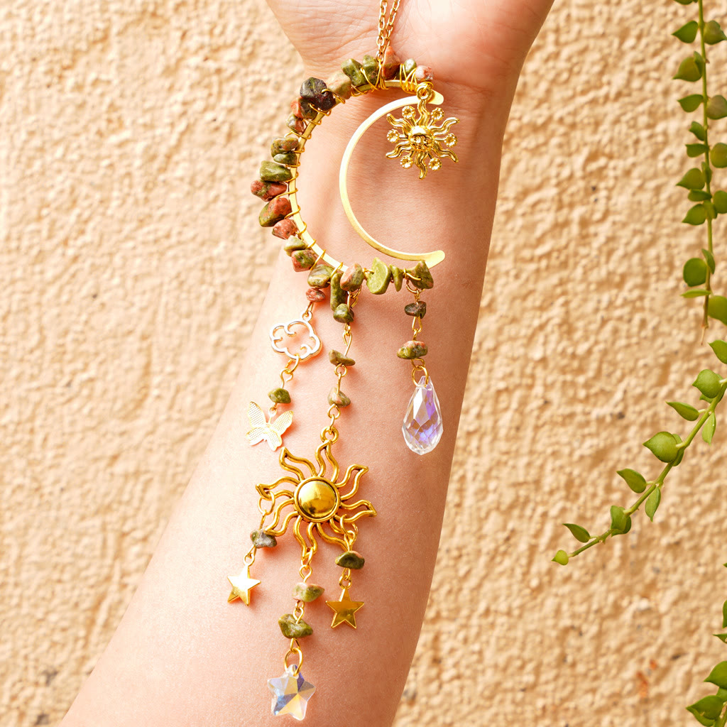 Olivenorma Natural Crystal Gravel Moon Suncatcher Wind Chime - Unakite - image 22