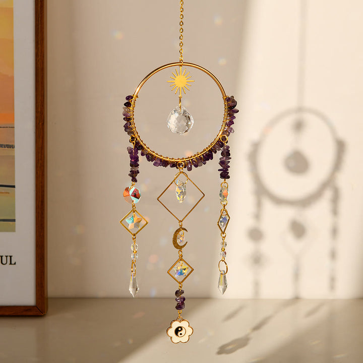Olivenorma Crystal Geometric Circle Pendant Suncatcher Wind Chime - Amethyst - image 1